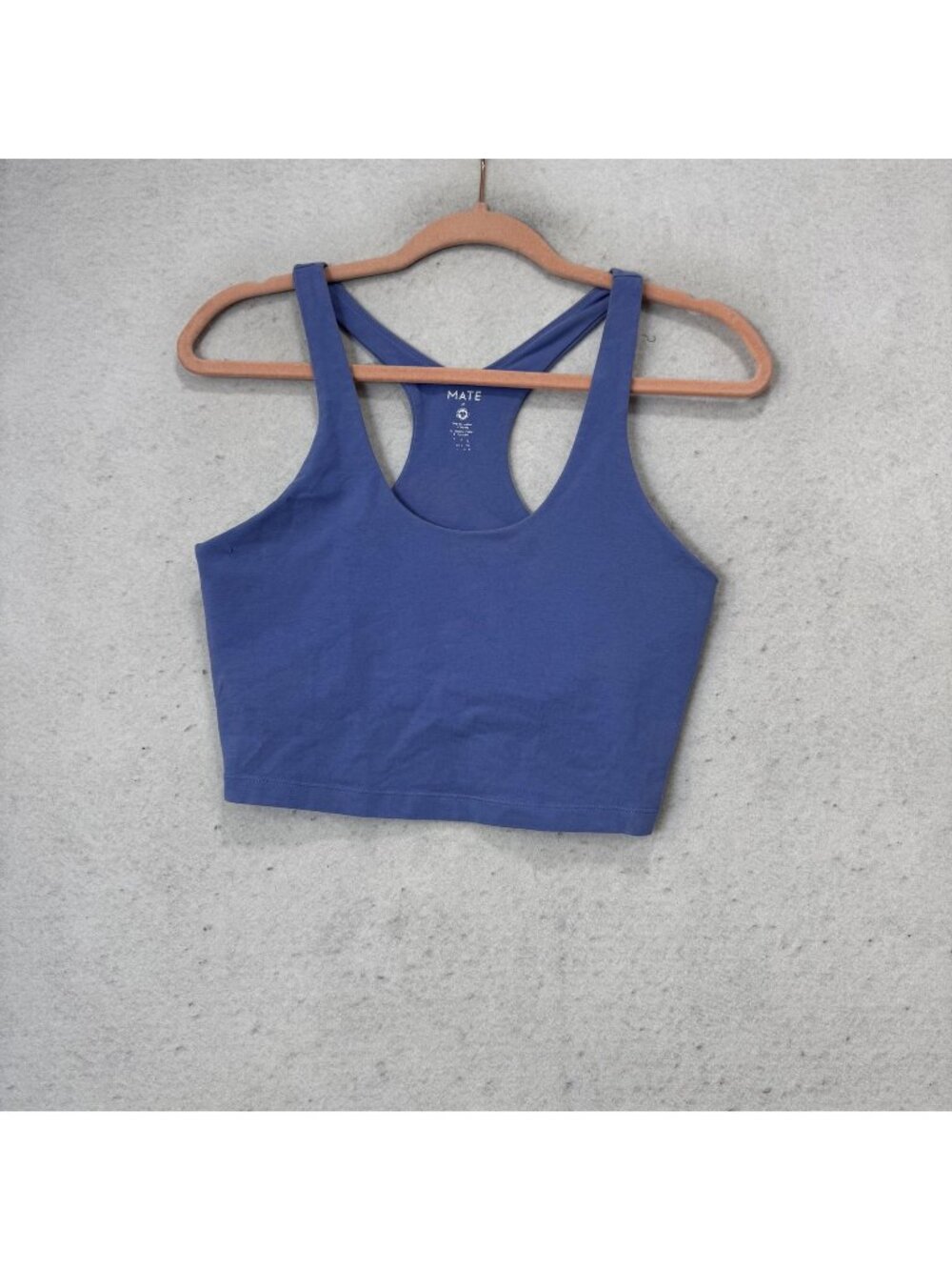 MATE Sports Bra Womens Medium Blue Racerback Organic Cotton Yoga Stretch Top